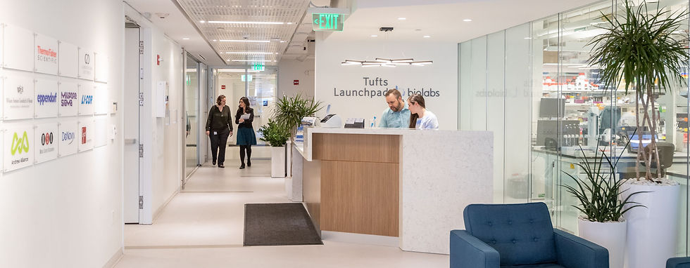 Reception and laboratory space at Tufts Launchpad | BioLabs in Boston
